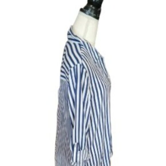 Jane and Delancey Long Sleeve Navy Blue and White Stripes Shirt in Size Large - Picture 3 of 6